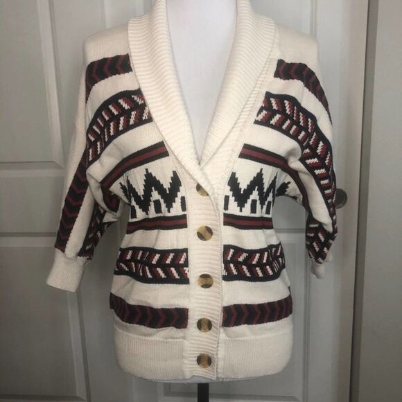 Forever 21 Chunky Grandpa Sweater Cream, Navy, and Red Size Small - Picture 12 of 12